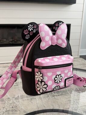 Disney Pink and Black Minnie Mouse Polka Dot Bow Mini Backpack